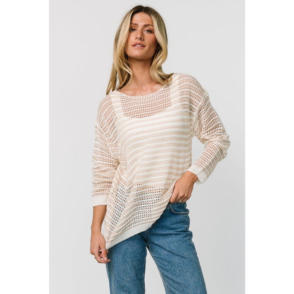BALTIC BORN | Valissa Open Top Knit Sweater Cream Beige Striped NWT Resort | XL